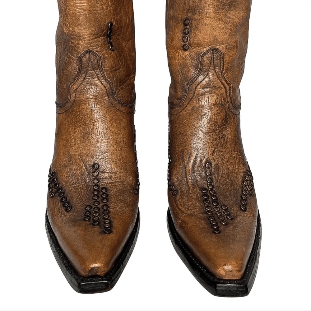 Old Gringo Brown Western Cowboy Heeled Boots with Distressed Leather - Picture 3 of 9